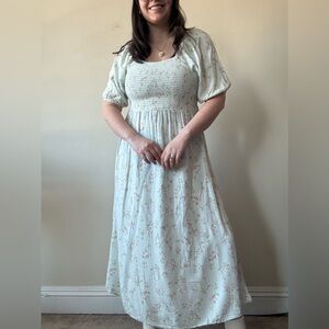 Como Vintage Mint Floral Smocked Maxi Dress